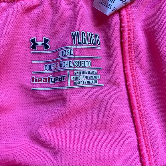 Under Armour Girls Running Shorts Youth L Pink Black Folderover Waist Loose Fit - Picture 6 of 13